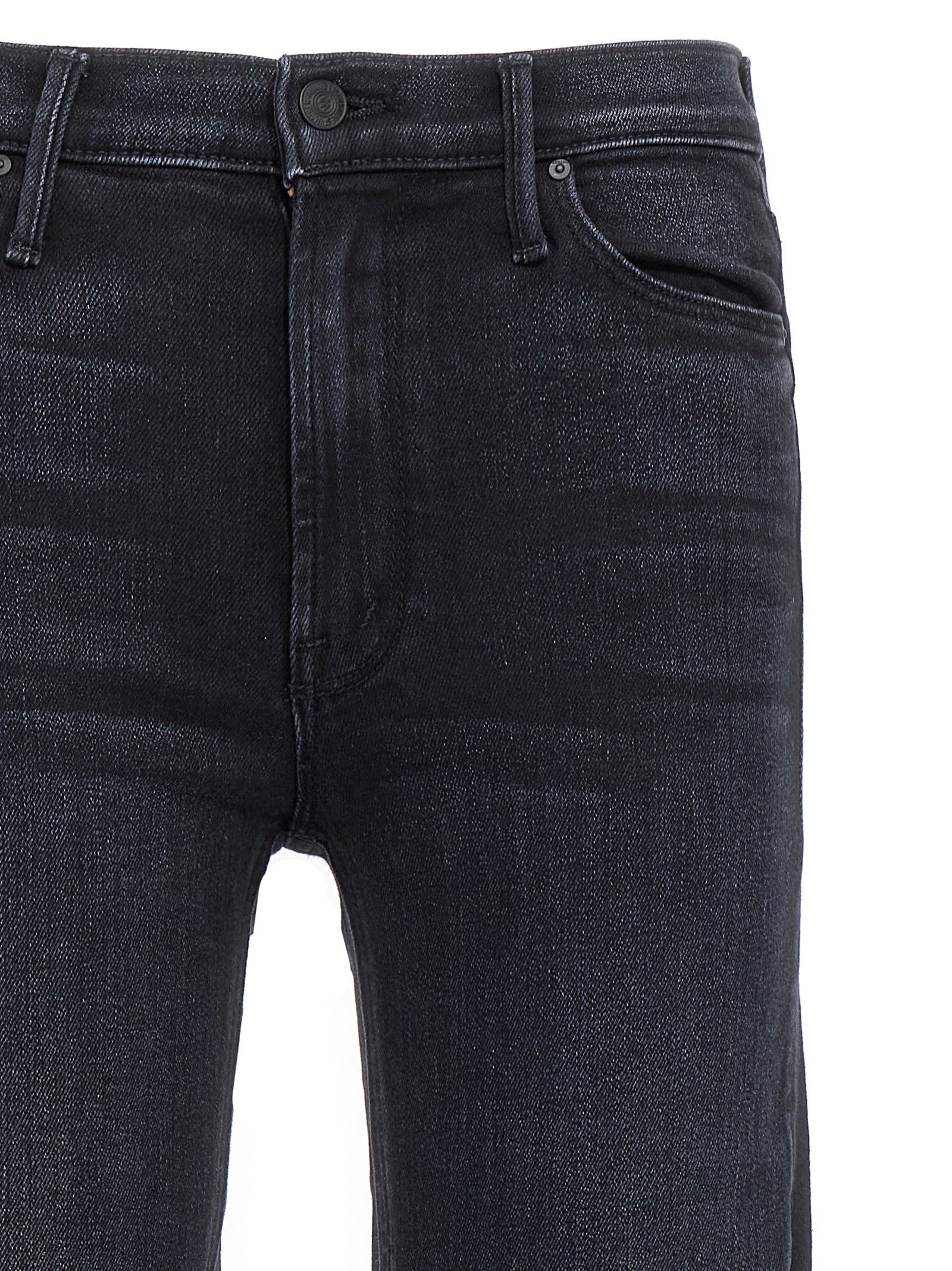 Jeans by Mother Denim for women in stretch denim cotton black features an sartorial slim and long with a mid rise cut for a sartorial finish.