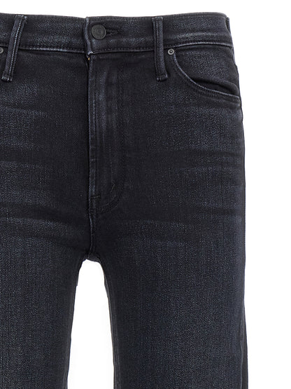 Jeans by Mother Denim for women in stretch denim cotton black features an sartorial slim and long with a mid rise cut for a sartorial finish.