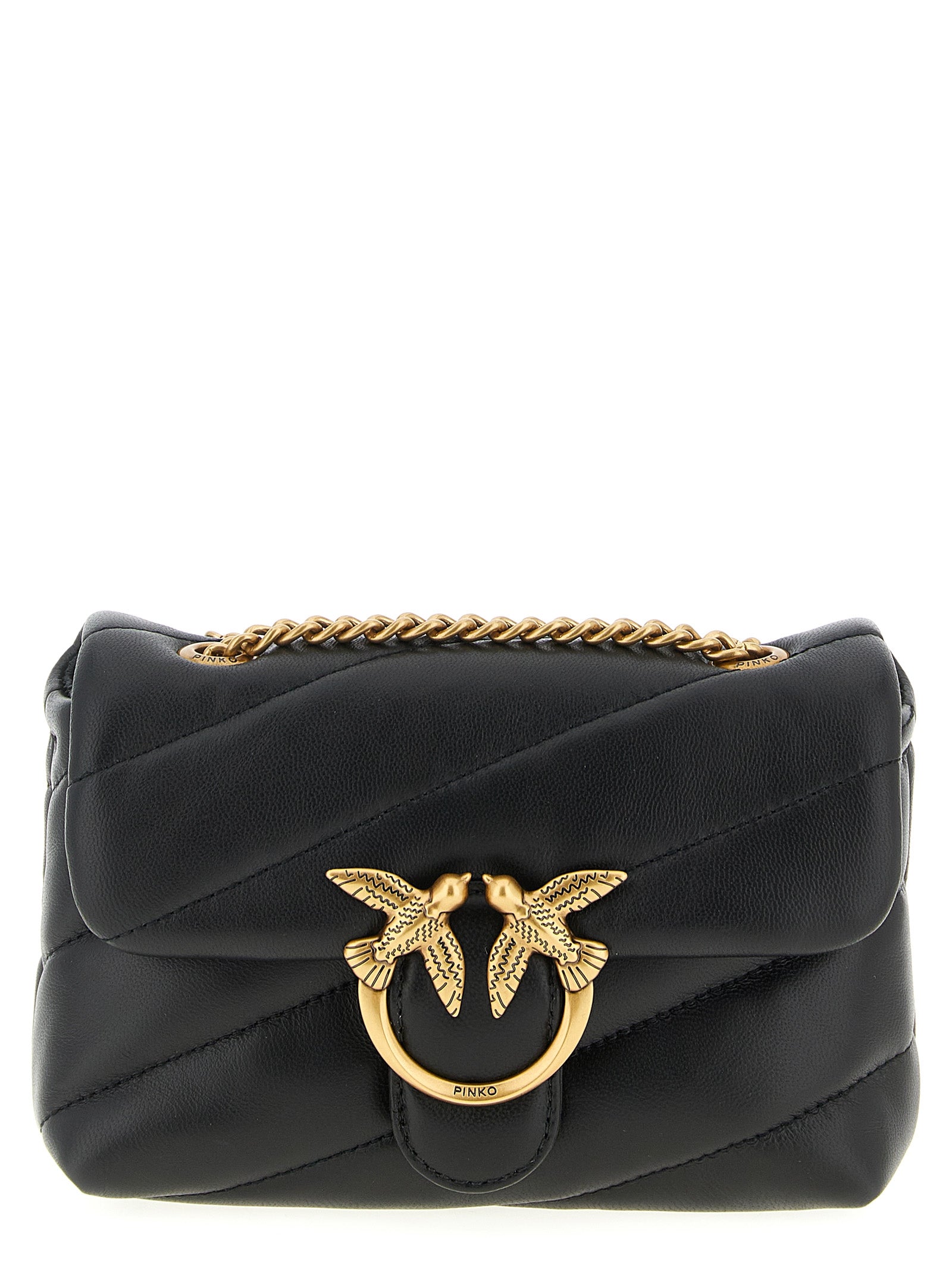 Large Crossbody Flap Handbag by PINKO for women in nappa & suede lamb leather black & signature features a transformative sophistication silhouette, showcasing a secure flap, magnetic & buckle, ample , and versatile crossbody-strap & shoulder-strap for a transformative sophistication look.