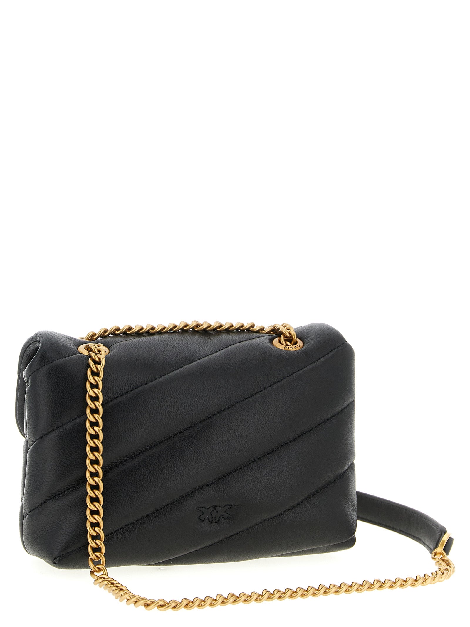 Large Crossbody Flap Handbag by PINKO for women in nappa & suede lamb leather black & signature features a transformative elegance silhouette, showcasing a secure flap, magnetic & buckle, organized , and versatile crossbody-strap & shoulder-strap for a transformative elegance look.