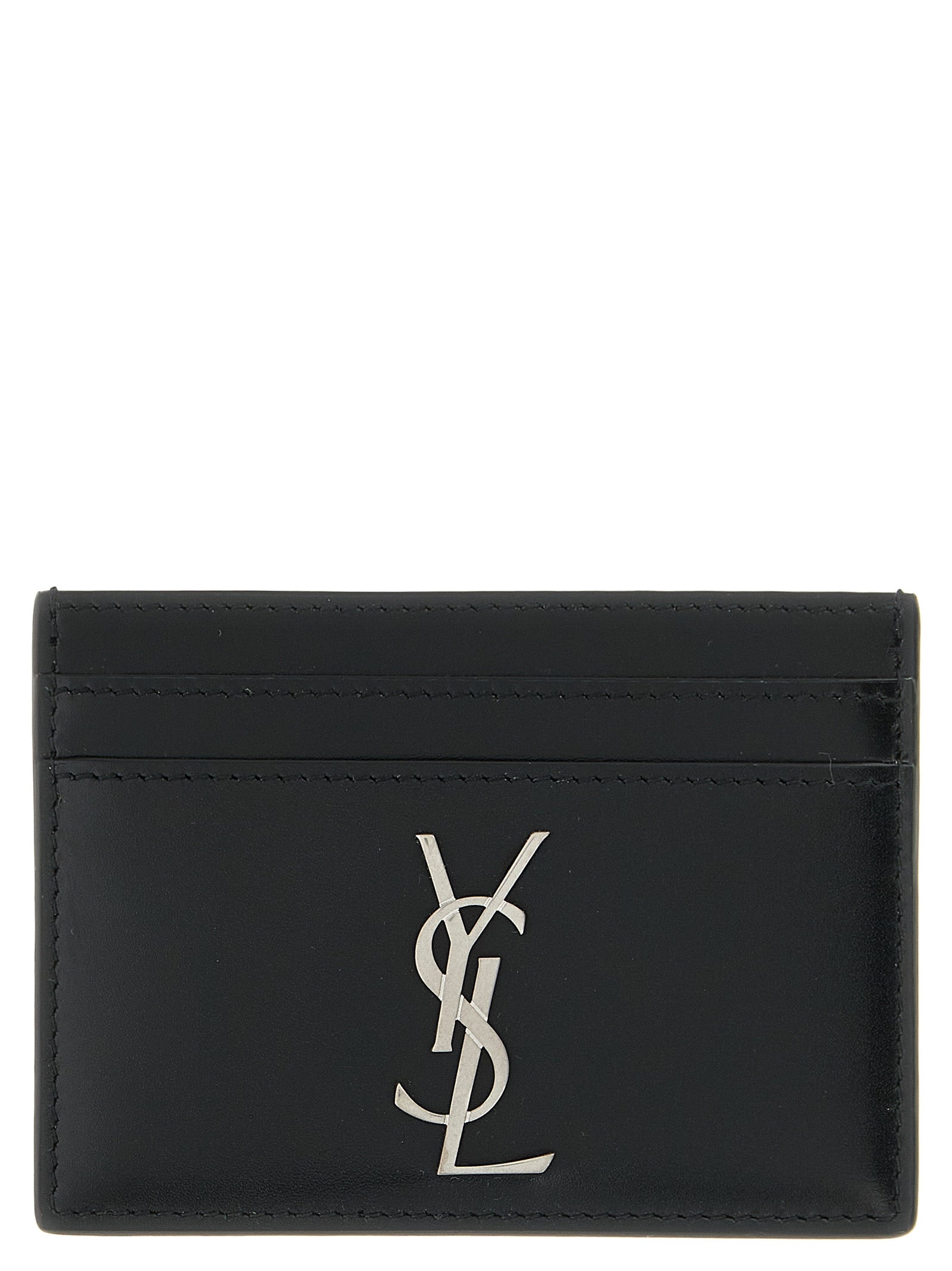 Cardholder Card Case by Saint Laurent for men in calfskin leather black & silver features an meticulous design, elegantly showcasing the refined Icon Calfskin Leather Cardholder Card Case aesthetic while integrating sophisticated card-organization.