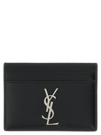 Cardholder Card Case by Saint Laurent for men in calfskin leather black & silver features an meticulous design, elegantly showcasing the refined Icon Calfskin Leather Cardholder Card Case aesthetic while integrating sophisticated card-organization.