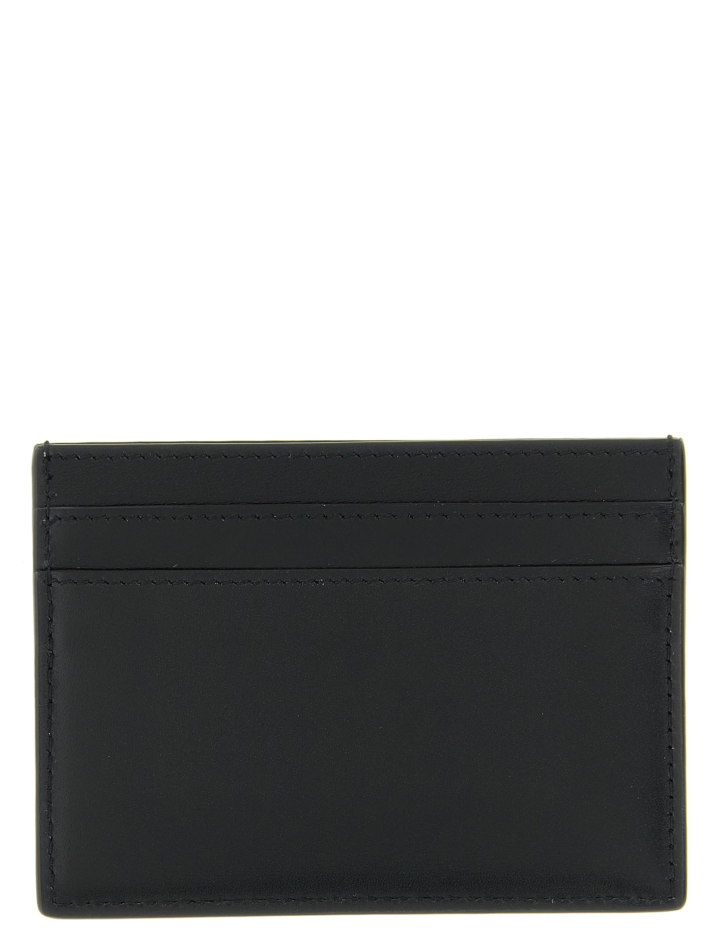 Cardholder Card Case by Saint Laurent for men in calfskin leather black & silver features a sleek silhouette, showcasing the sleek design of the Icon Calfskin Leather Cardholder Card Case with functional card-organization for a premium look.
