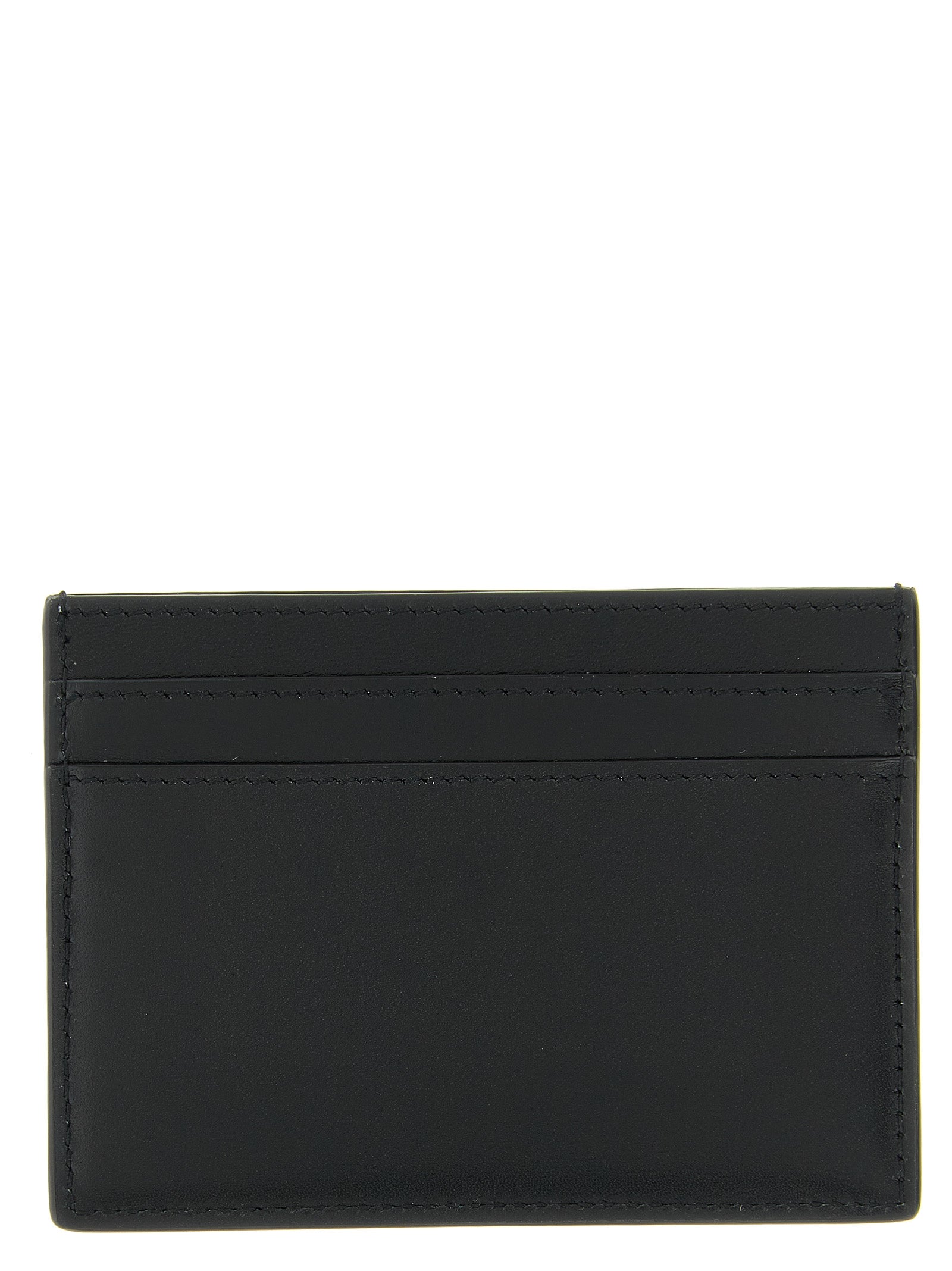 Cardholder Card Case by Saint Laurent for men in calfskin leather black & silver features a sleek silhouette, showcasing the sleek design of the Icon Calfskin Leather Cardholder Card Case with functional card-organization for a premium look.