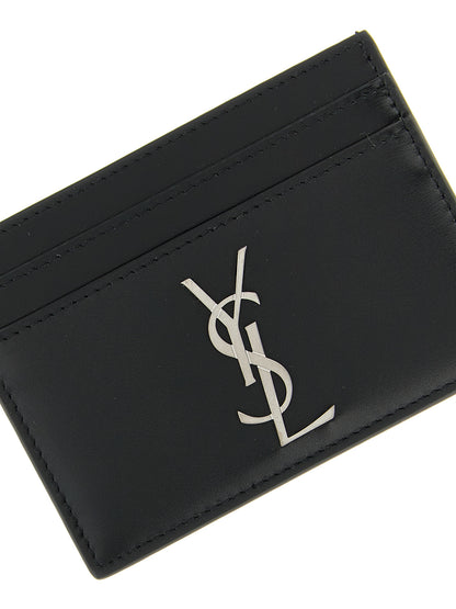 Cardholder Card Case by Saint Laurent for men in calfskin leather black & silver features a distinguished silhouette, showcasing the distinguished design of the Icon Calfskin Leather Cardholder Card Case with refined card-organization.