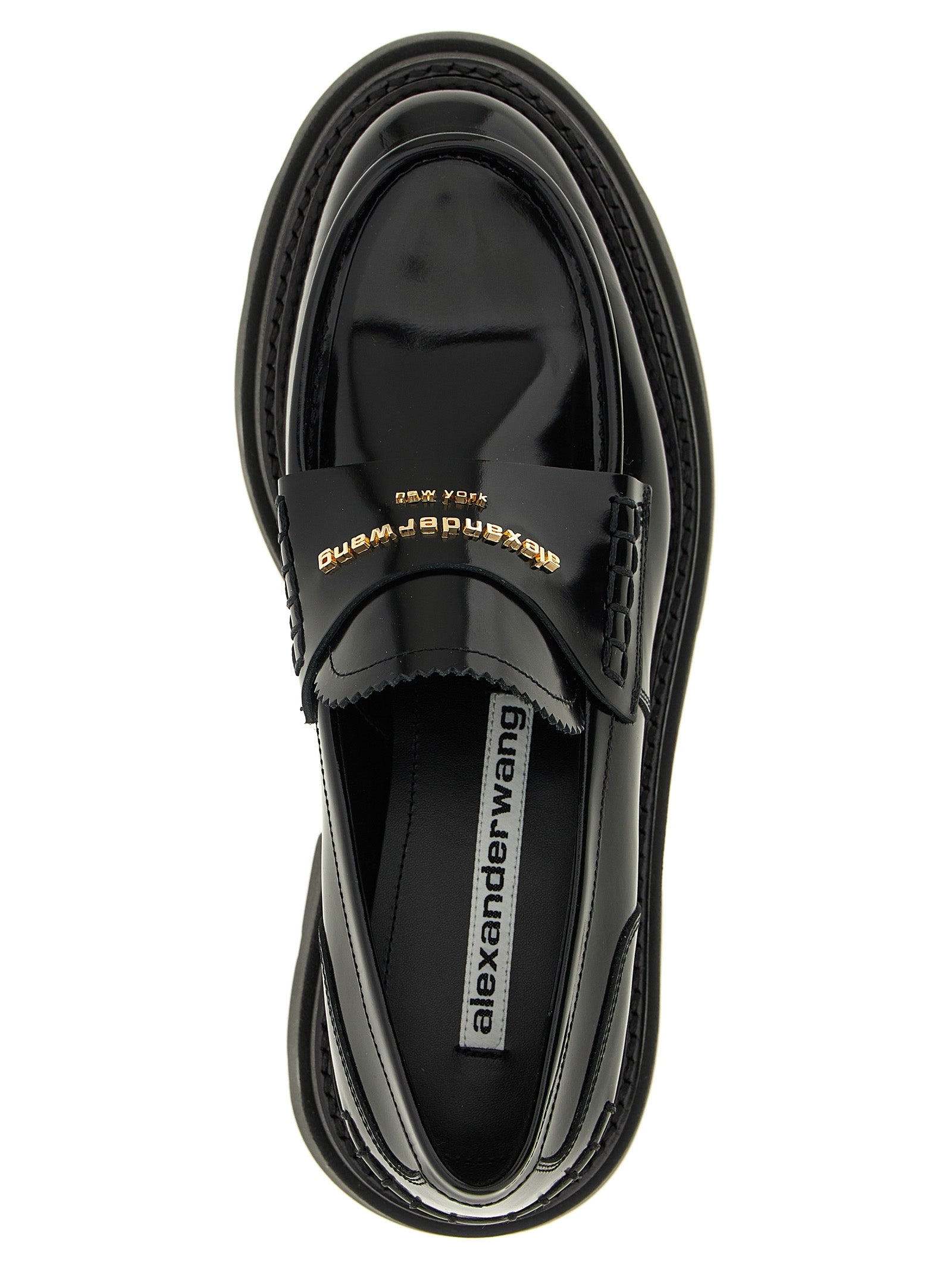 Platform Loafer Shoes by Alexander Wang for women in cowhide leather black features an ergonomic silhouette, perfectly showcasing Women's Cowhide Leather Platform Loafer Shoes with its distinct platform and elegant .