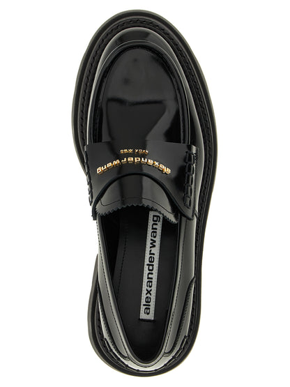 Platform Loafer Shoes by Alexander Wang for women in cowhide leather black features an ergonomic silhouette, perfectly showcasing Women's Cowhide Leather Platform Loafer Shoes with its distinct platform and elegant .