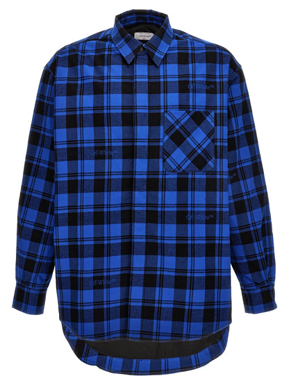 Overshirt by Off-White for men in cotton flannel blue, white & patterned features an architectural silhouette with a refined and elegant for a architectural look.