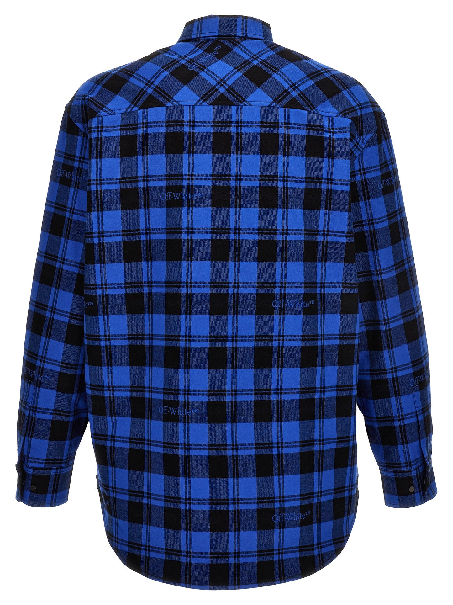 Overshirt by Off-White for men in cotton flannel blue, white & patterned presents a discerning silhouette, showcasing a sophisticated and for a truly discerning finish.