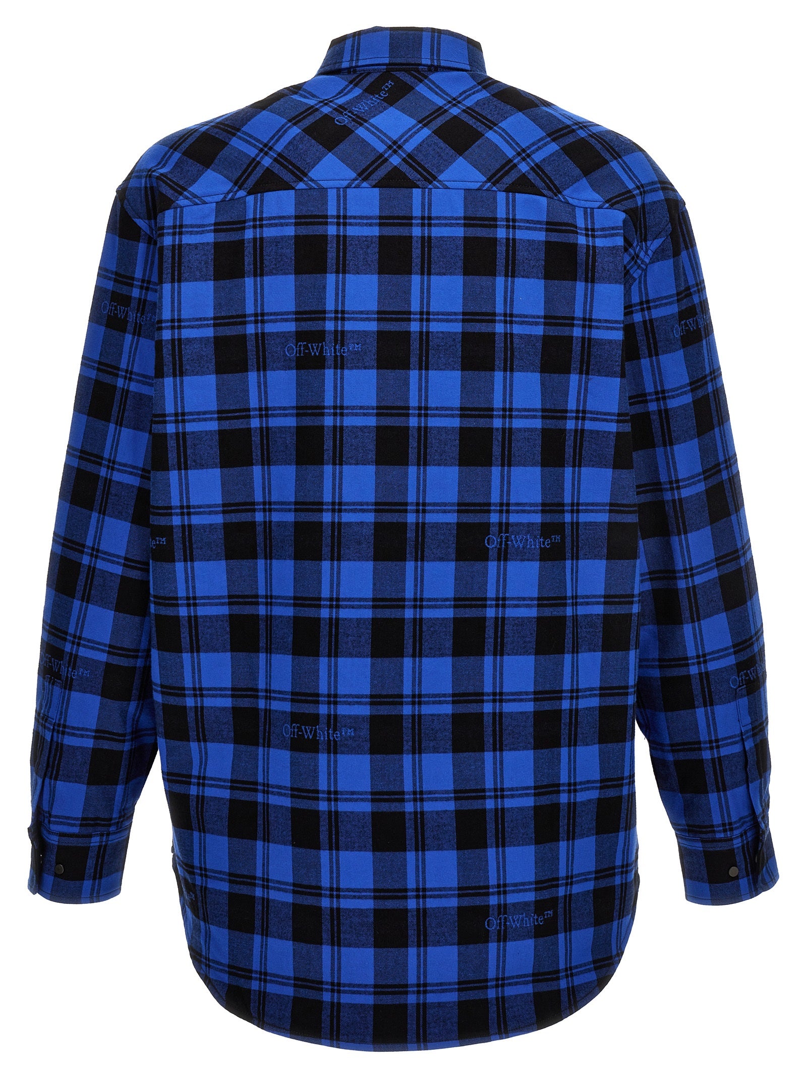 Overshirt by Off-White for men in cotton flannel blue, white & patterned presents a discerning silhouette, showcasing a sophisticated and for a truly discerning finish.