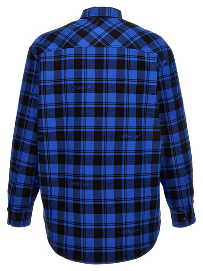 Overshirt by Off-White for men in cotton flannel blue, white & patterned presents a discerning silhouette, showcasing a sophisticated and for a truly discerning finish.