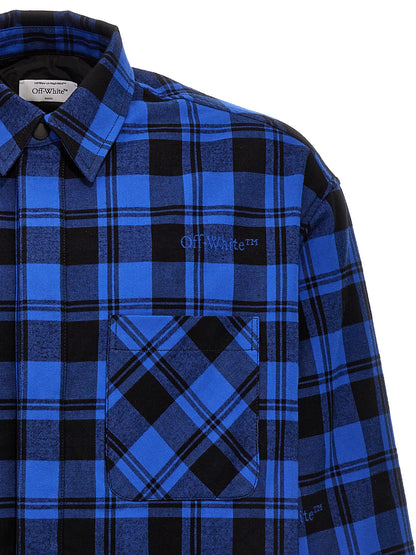 Overshirt by Off-White for men in cotton flannel blue, white & patterned showcases a sleek silhouette, elegantly detailed with a sleek and for a sleek finish.
