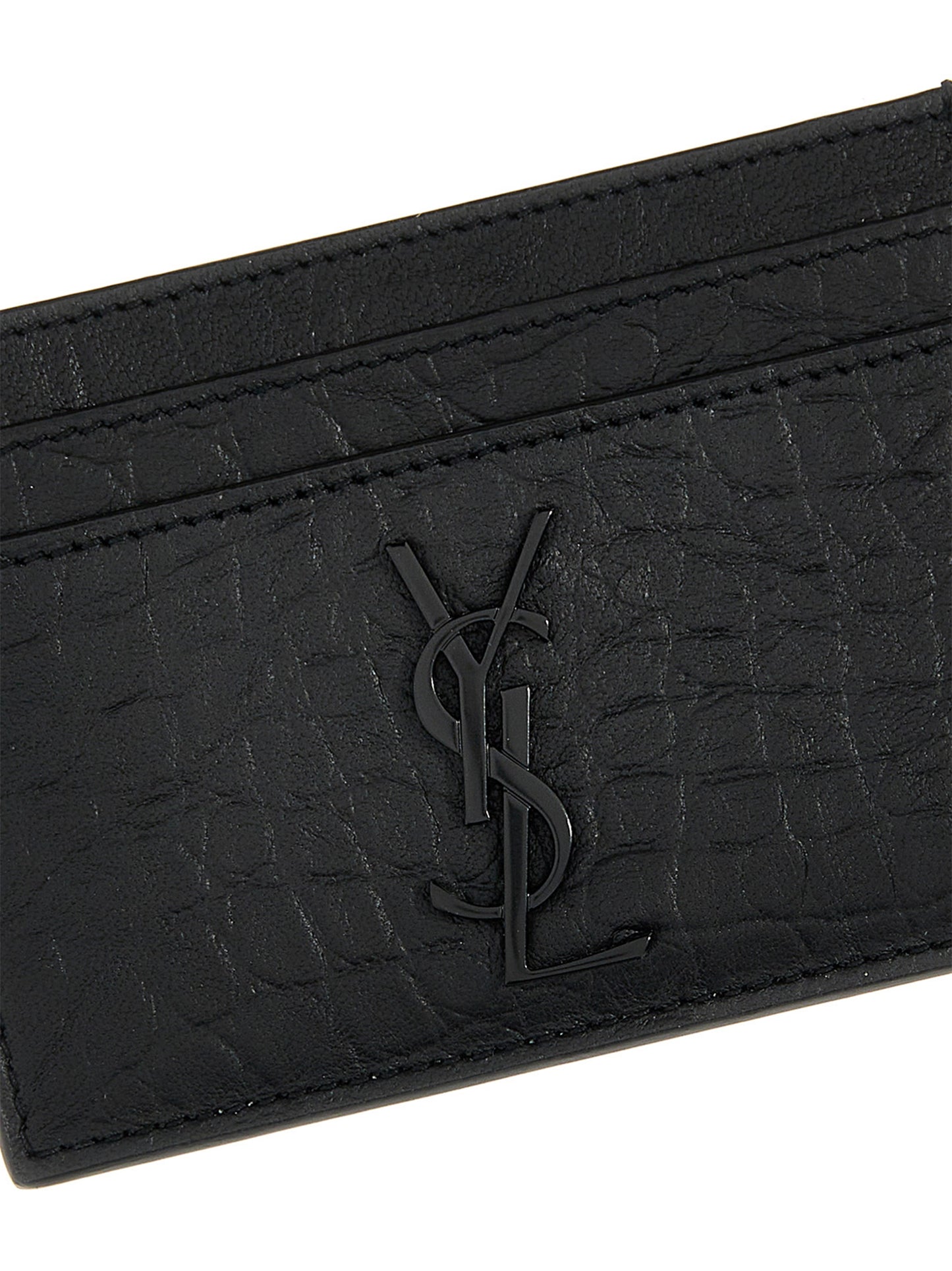 Cardholder Card Case by Saint Laurent for men in exotic skin leather black & print features a polished Cassandre Flash Exotic Skin Leather Cardholder Card Case design with polished card-organization.
