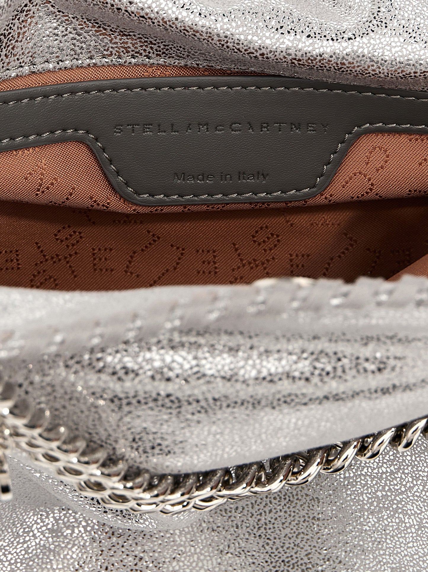 Mini Handbag by Stella McCartney for women in polyester silver features a signature silhouette, showcasing a secure and signature with versatile shoulder-strap & handle for a sophisticated look.