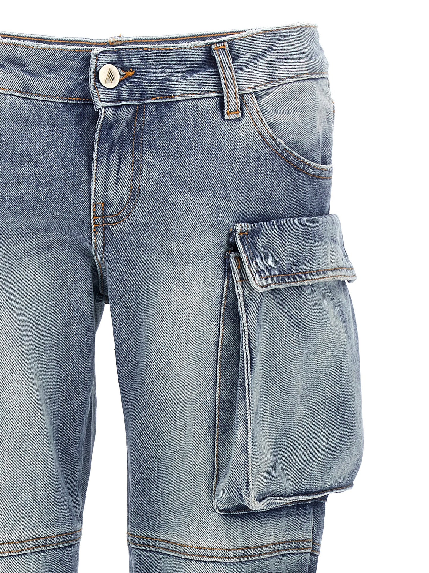 Cargo Pants by The Attico for women in denim cotton light-blue features an stylish skinny-leg & skinny with a long and low rise, expertly finished with stylish utility detailing.