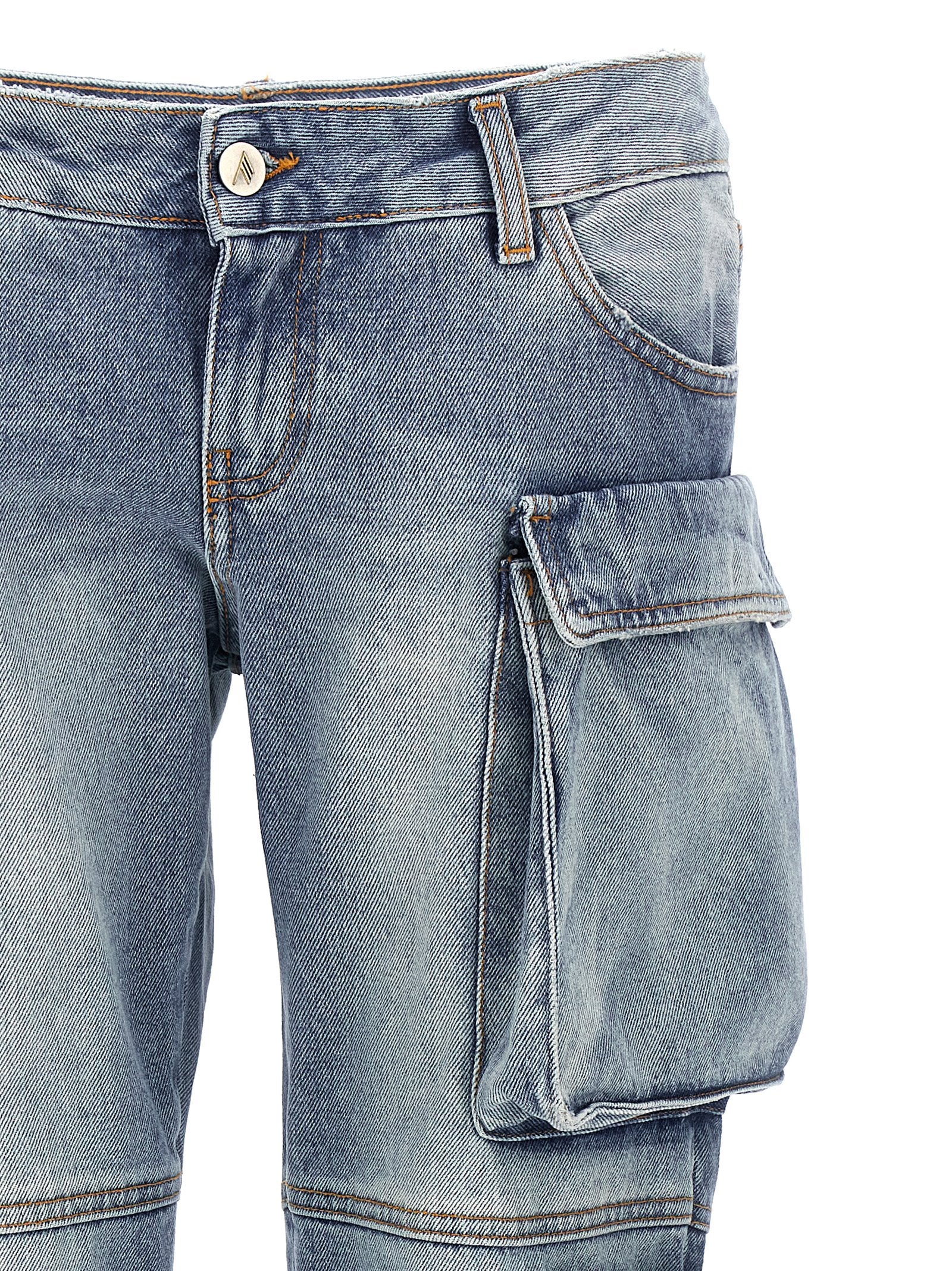 Cargo Pants by The Attico for women in denim cotton light-blue features an stylish skinny-leg & skinny with a long and low rise, expertly finished with stylish utility detailing.