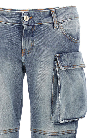 Cargo Pants by The Attico for women in denim cotton light-blue features an stylish skinny-leg & skinny with a long and low rise, expertly finished with stylish utility detailing.