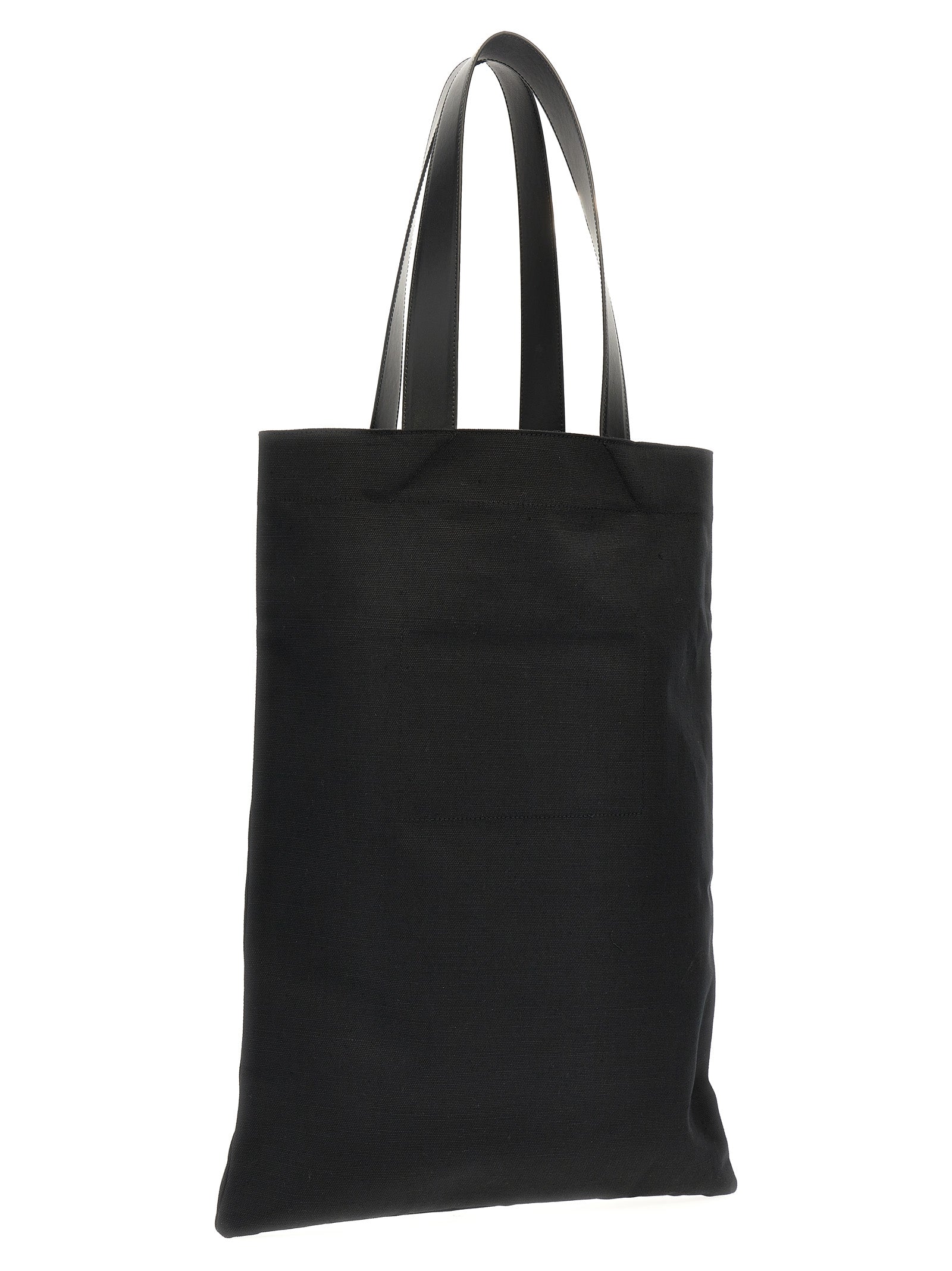 Large Shopper Tote Bag by Jil Sander for women in linen poly cotton canvas & leather black & print features an metropolitan chic Linen Poly Cotton Canvas & Leather Large Shopper Tote Bag design with a secure , metropolitan chic , and versatile handle for a metropolitan chic look.