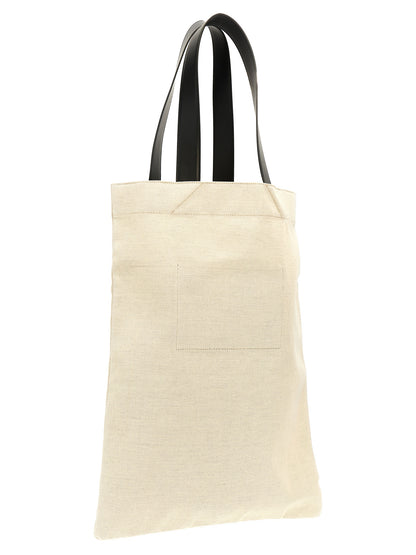 Large Shopper Tote Bag by Jil Sander for women in linen poly cotton canvas & leather bicolour, black, white & print features a urban sophisticate City Linen Poly Cotton Canvas & Leather Large Shopper Tote Bag design with a secure , ample , and versatile handle for a urban sophisticate finish.