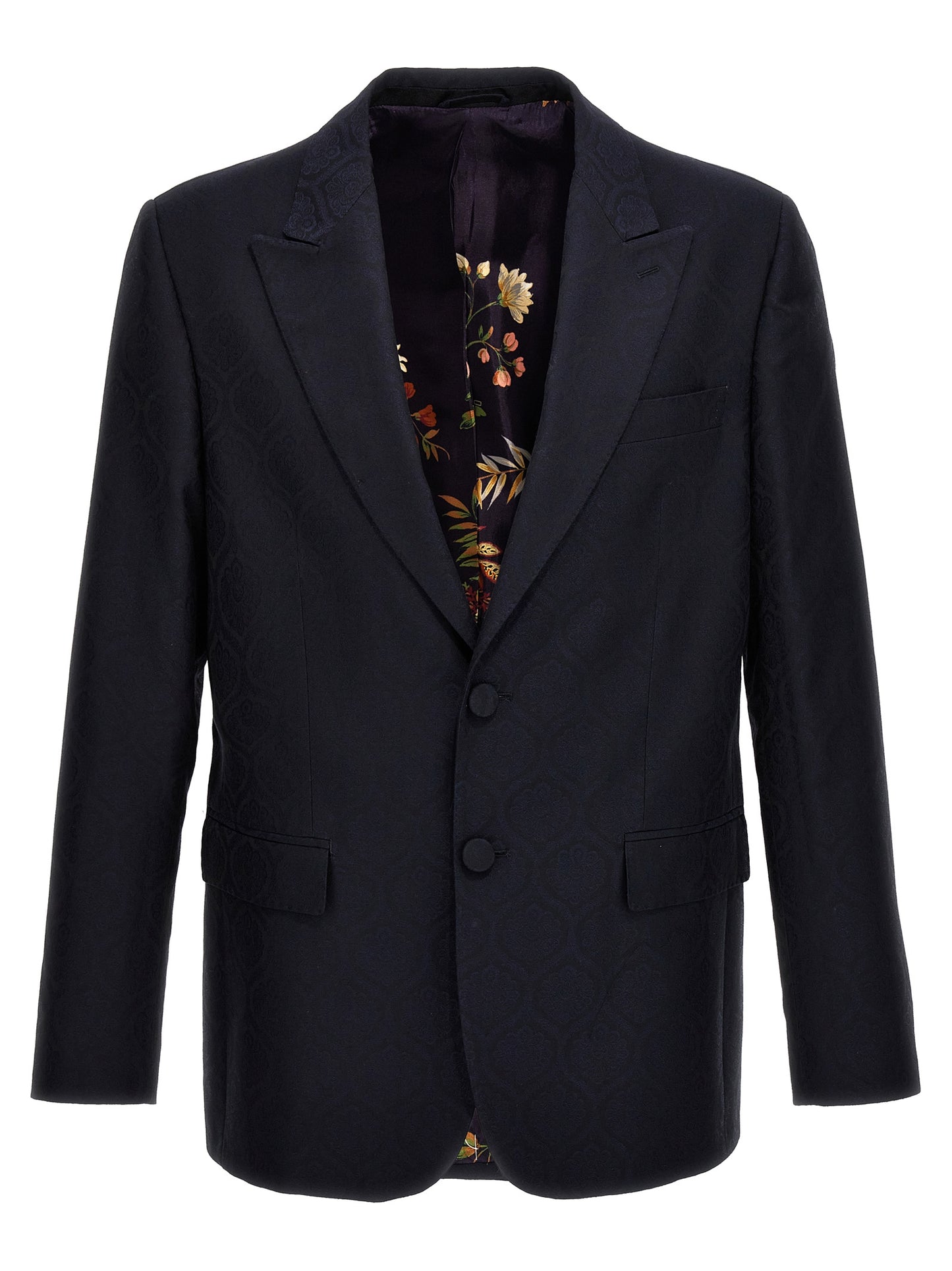 Blazer by Etro for men in wool cotton blue & jacquard features an crisp silhouette with sophisticated and a crisp split neckline for a truly crisp finish.