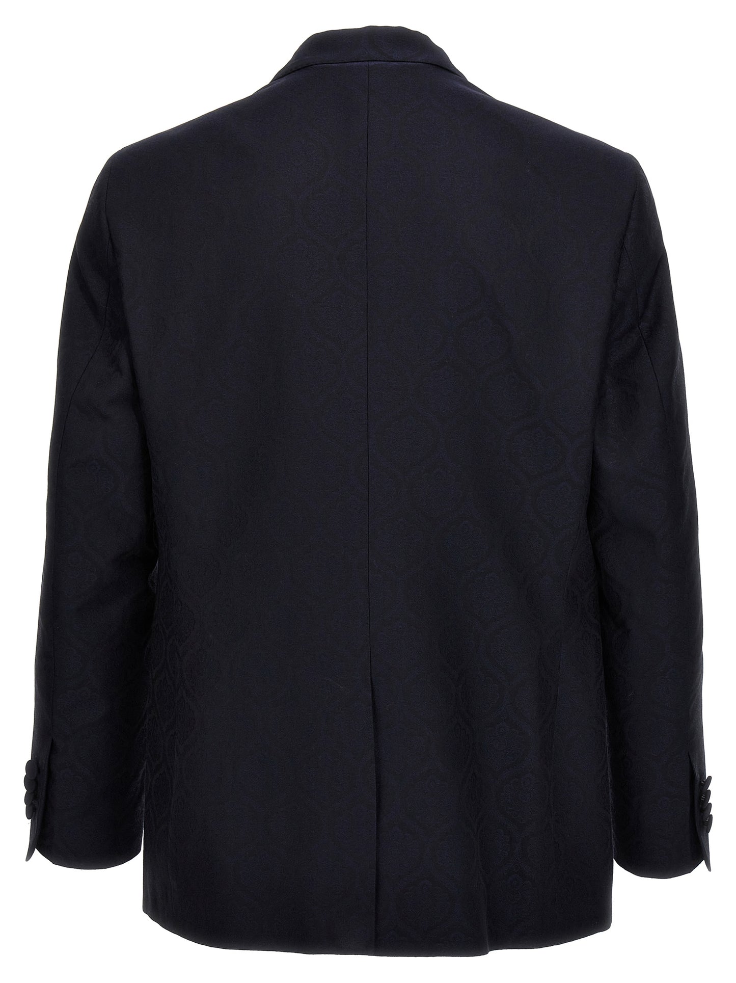This Blazer by Etro for men in wool cotton blue & jacquard presents a tailored silhouette, meticulously tailored with a tailored split neckline and distinctive for a tailored finish.
