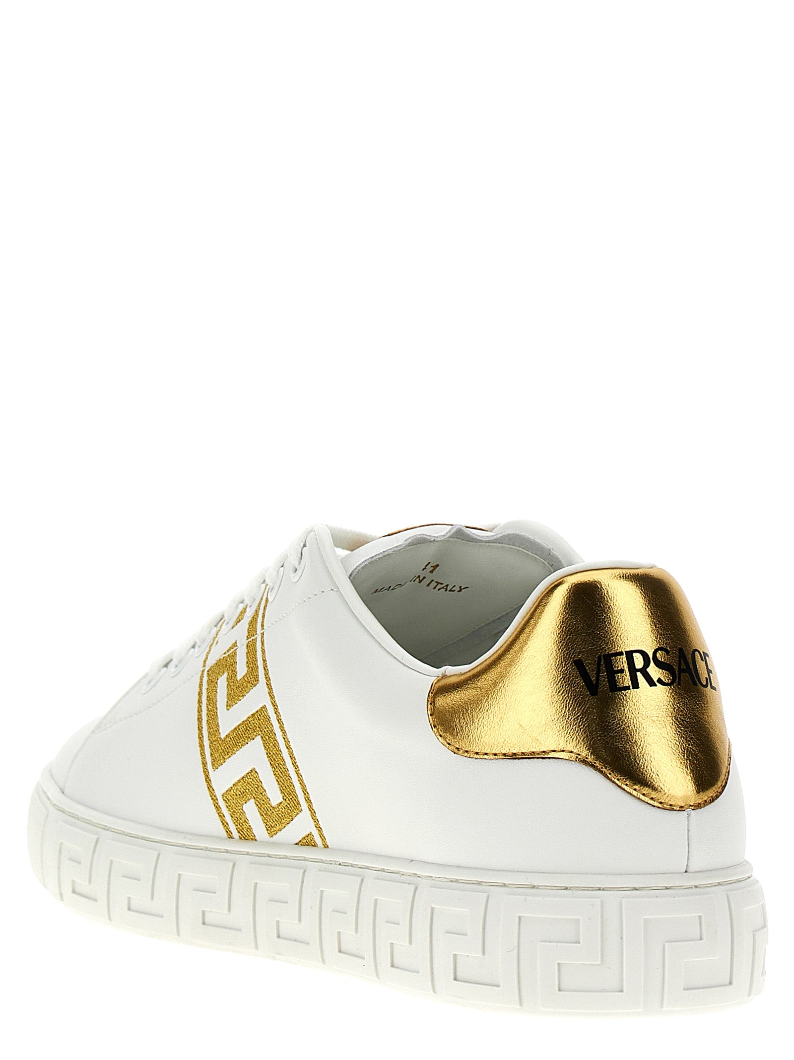 Sneakers by Versace for men in polyamide leather gold features an timeless silhouette from the Men's Low Top Polyamide Leather Sneakers collection, showcasing a signature low-top style with an timeless finish.