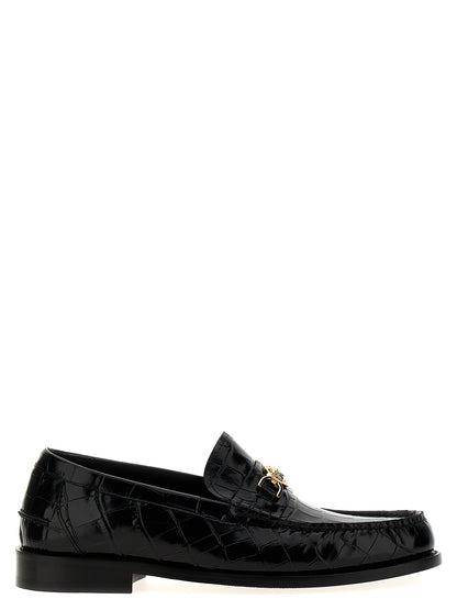 This Loafer Slip-On Shoes by Versace for men in leather & velvet black & print features an exquisite silhouette from the Medusa Men's Leather & Velvet Loafer Slip-On Shoes collection, defined by a sophisticated and elegant .