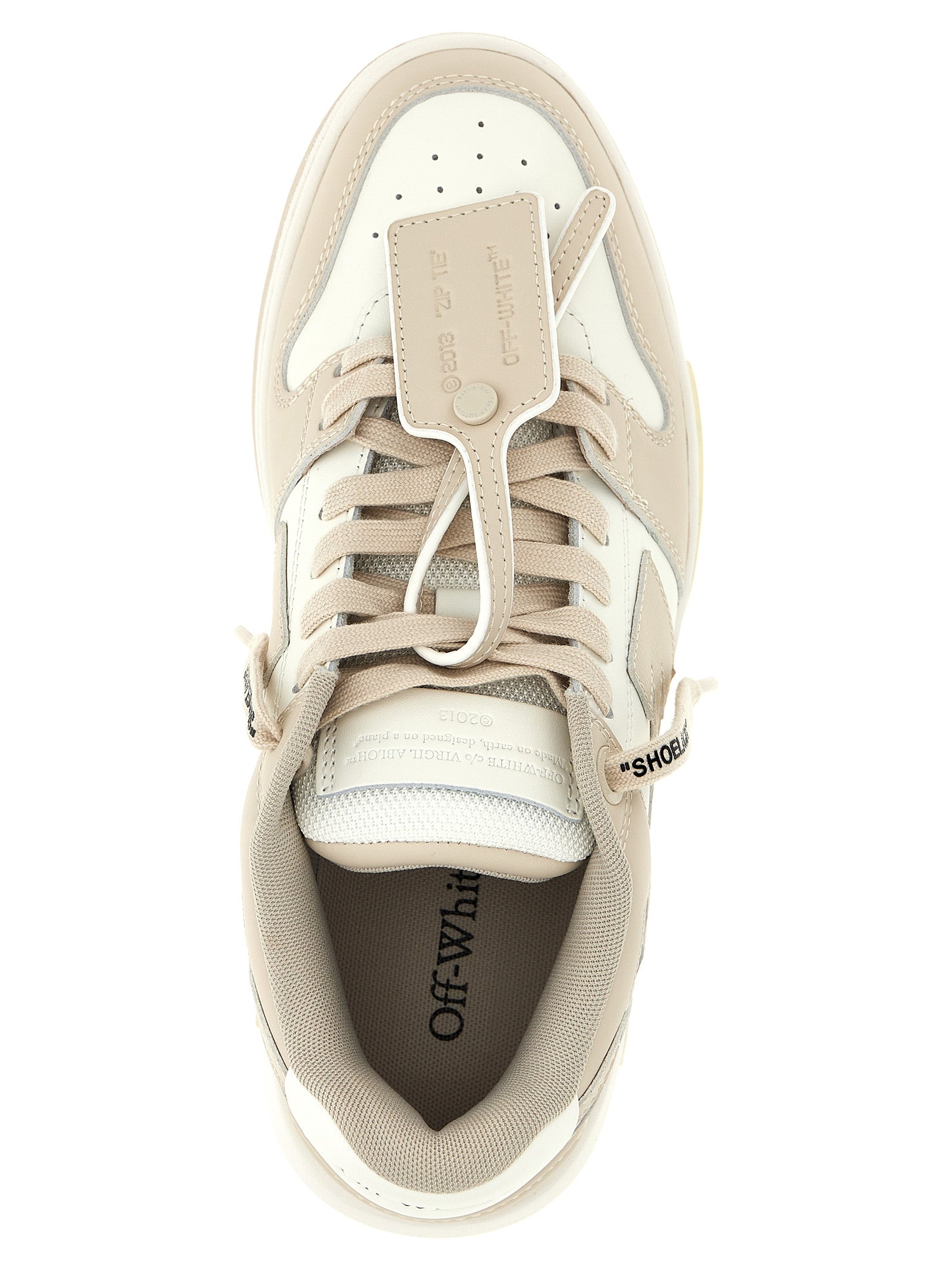Sneakers by Off-White for women in polyester & calfskin leather beige & white features an versatile design from the Women's Low Top Polyester & Calfskin Leather Sneakers collection, highlighting a versatile low-top style for a premium, high-fashion look.