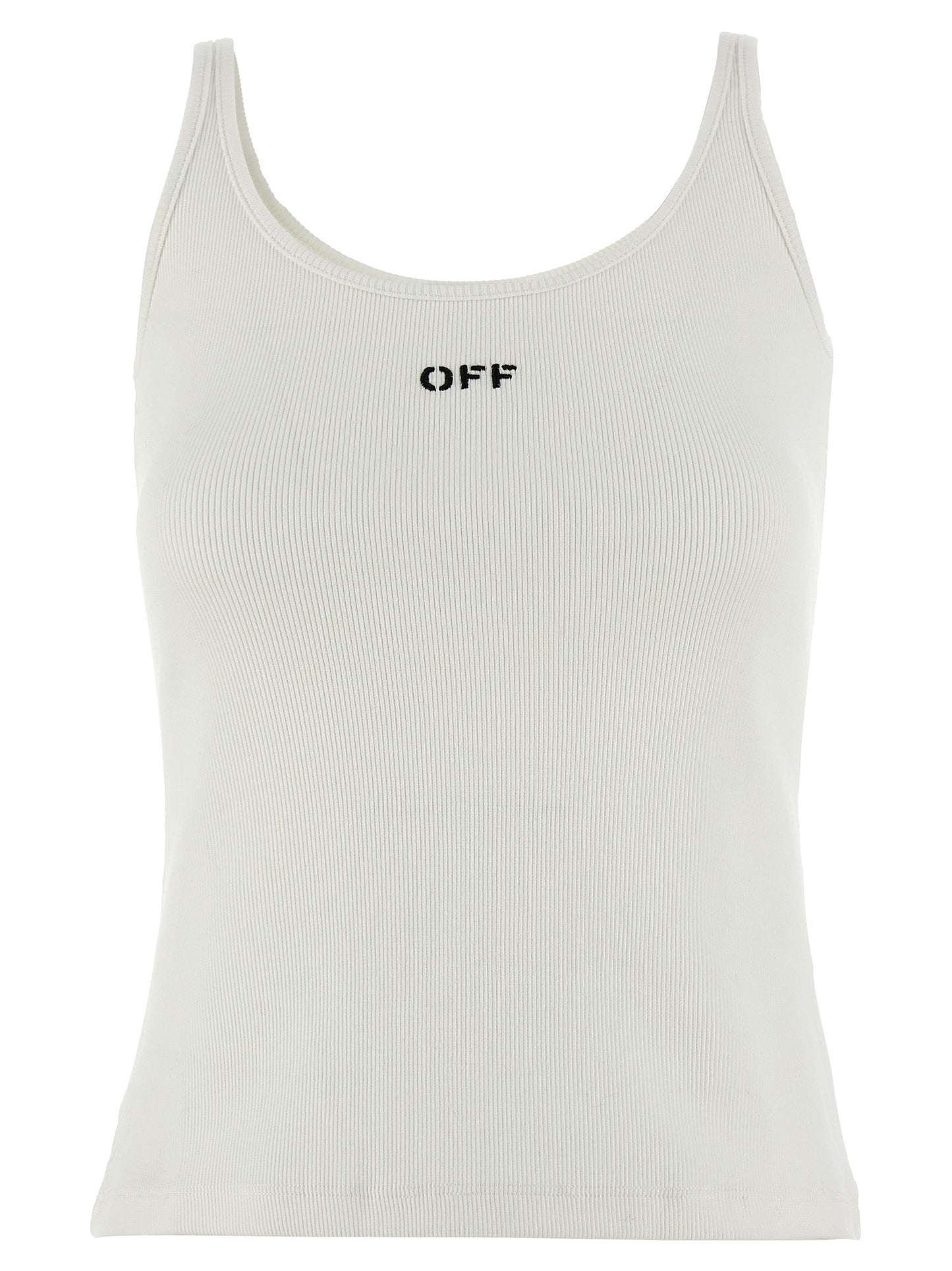 T-Shirt by Off-White for women in stretch cotton white features an edgy silhouette, meticulously detailed with a sophisticated sleeveless and for a truly edgy finish.