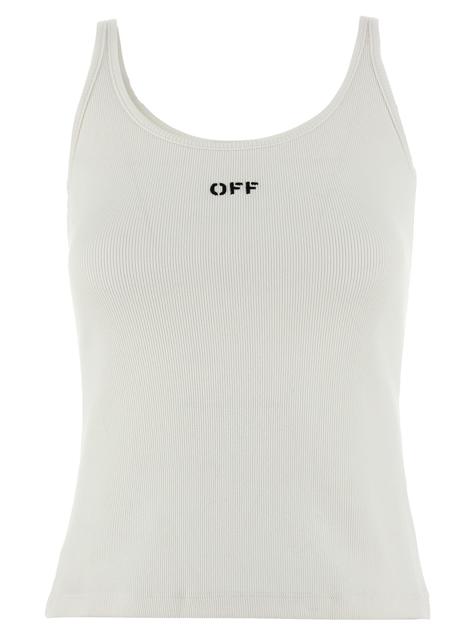 T-Shirt by Off-White for women in stretch cotton white features an edgy silhouette, meticulously detailed with a sophisticated sleeveless and for a truly edgy finish.