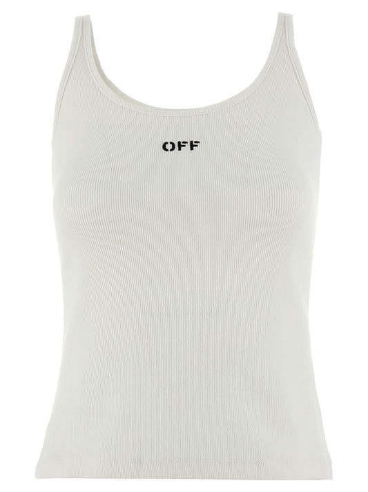 T-Shirt by Off-White for women in stretch cotton white features an edgy silhouette, meticulously detailed with a sophisticated sleeveless and for a truly edgy finish.