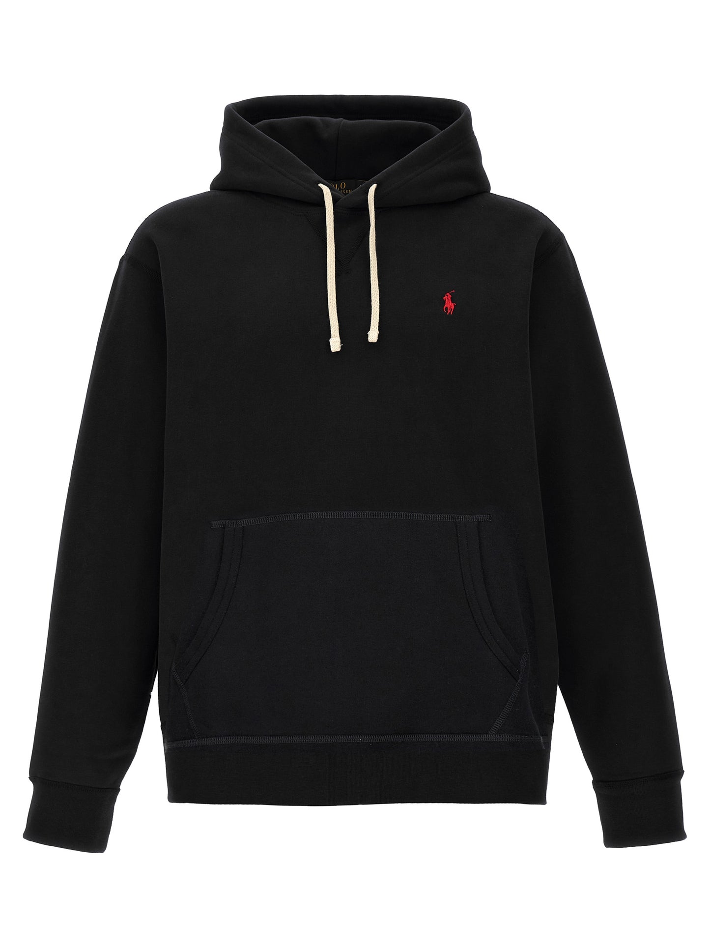 Sweatshirt Hoodie by Polo Ralph Lauren for men in cotton polyester black & signature features an dramatic silhouette, showcasing a sophisticated hooded neckline and dramatic for a refined, modern aesthetic.