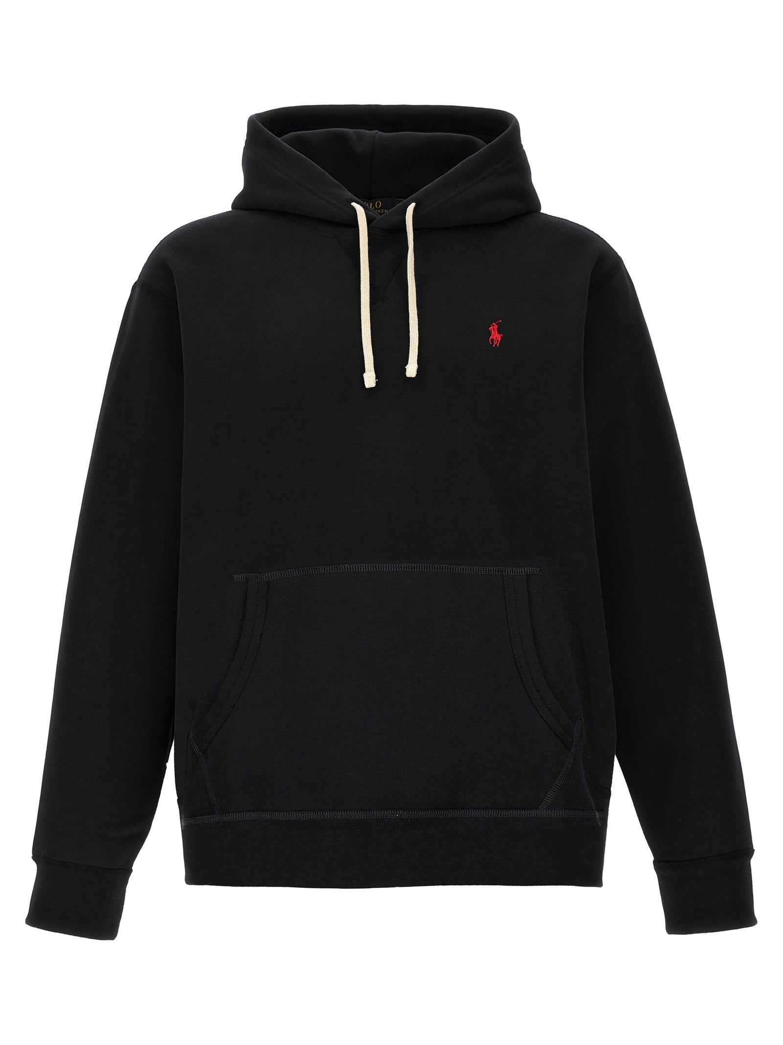 Sweatshirt Hoodie by Polo Ralph Lauren for men in cotton polyester black & signature features an dramatic silhouette, showcasing a sophisticated hooded neckline and dramatic for a refined, modern aesthetic.