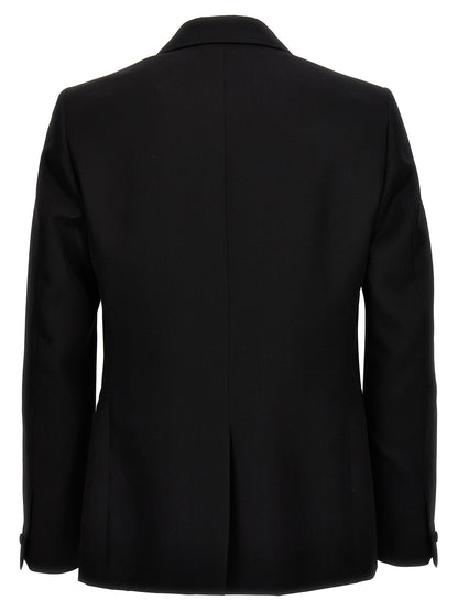 Blazer by Givenchy for men in satin wool black features an crisp silhouette with sophisticated and a crisp lapel peak-lapel neckline for a truly crisp finish.
