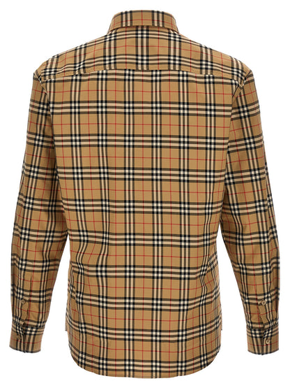 Shirt by Burberry for men in cotton beige, signature & print features an architectural silhouette with a refined and elegant for a architectural look.
