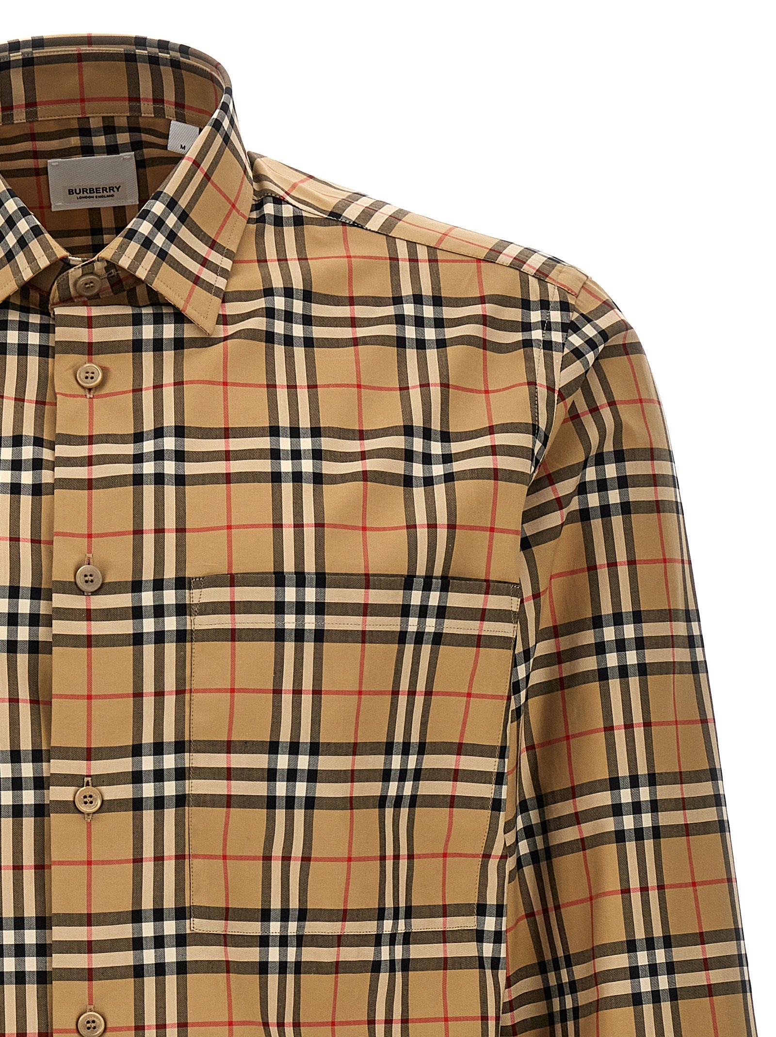 Shirt by Burberry for men in cotton beige, signature & print showcases a sleek silhouette, elegantly detailed with a sleek and for a sleek finish.