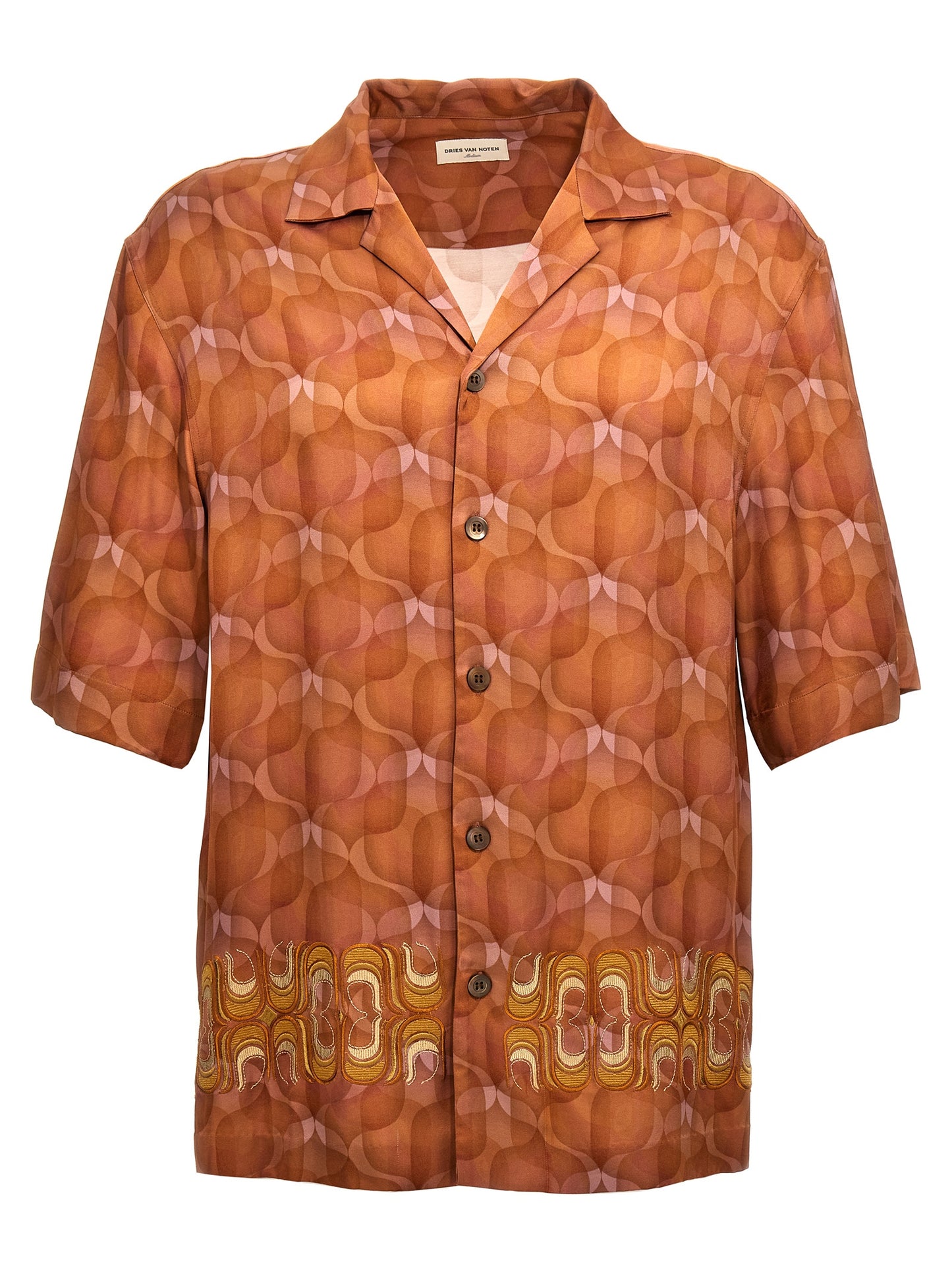 Shirt by Dries Van Noten for men in viscose multicolor & patterned features an architectural silhouette with a refined short-sleeve and elegant for a architectural look.