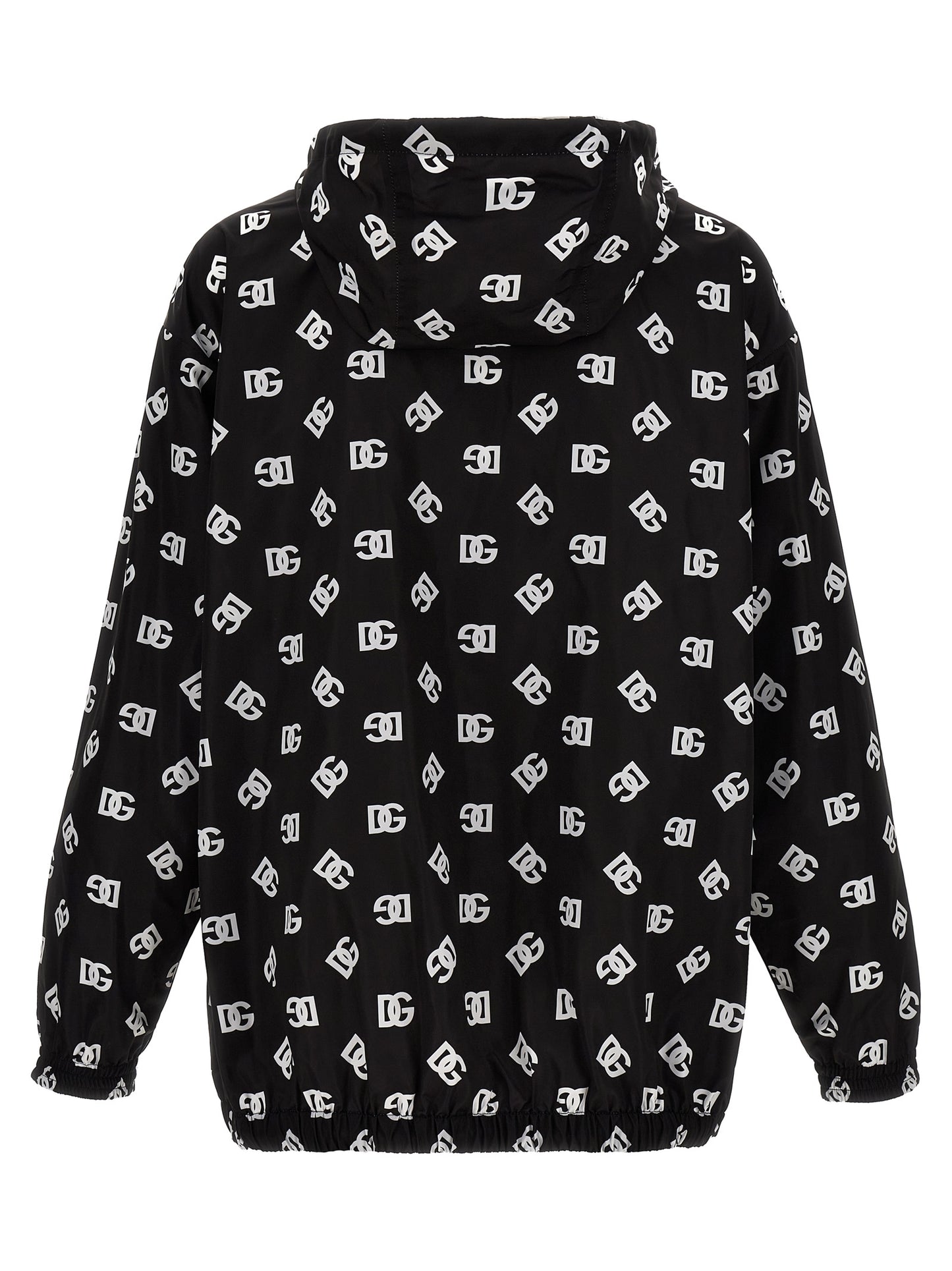 Hooded Windbreaker Jacket by Dolce & Gabbana for men in nylon & polyester bicolour, black, white & print features an magnificent silhouette, showcasing the sophisticated hooded neckline and functional pockets, hooded & windproof for a premium, magnificent look.