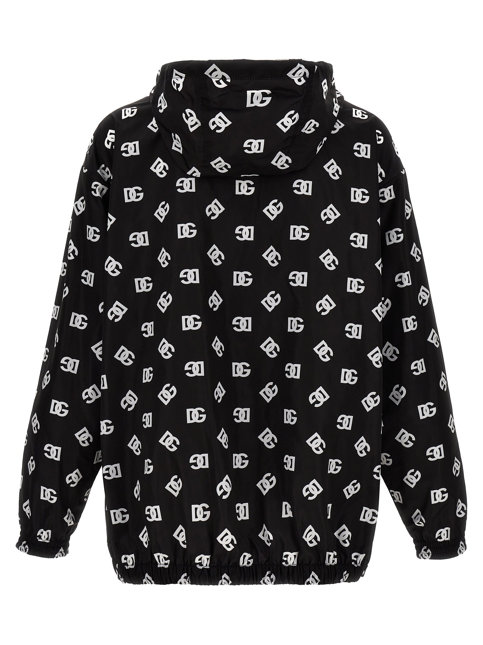 Hooded Windbreaker Jacket by Dolce & Gabbana for men in nylon & polyester bicolour, black, white & print features an magnificent silhouette, showcasing the sophisticated hooded neckline and functional pockets, hooded & windproof for a premium, magnificent look.