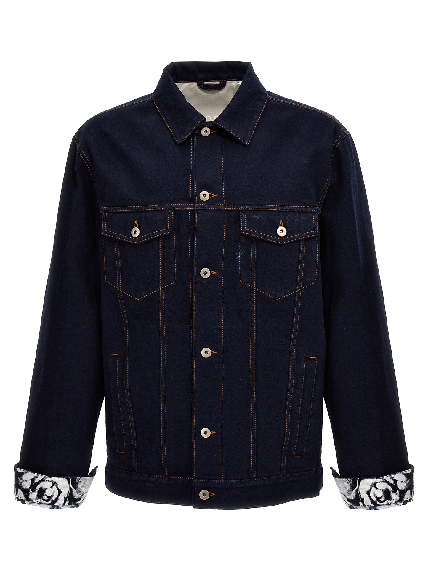 Trucker Jacket by Burberry for men in denim cotton blue, rose & print features a city-ready silhouette, detailed with pockets and a city-ready .