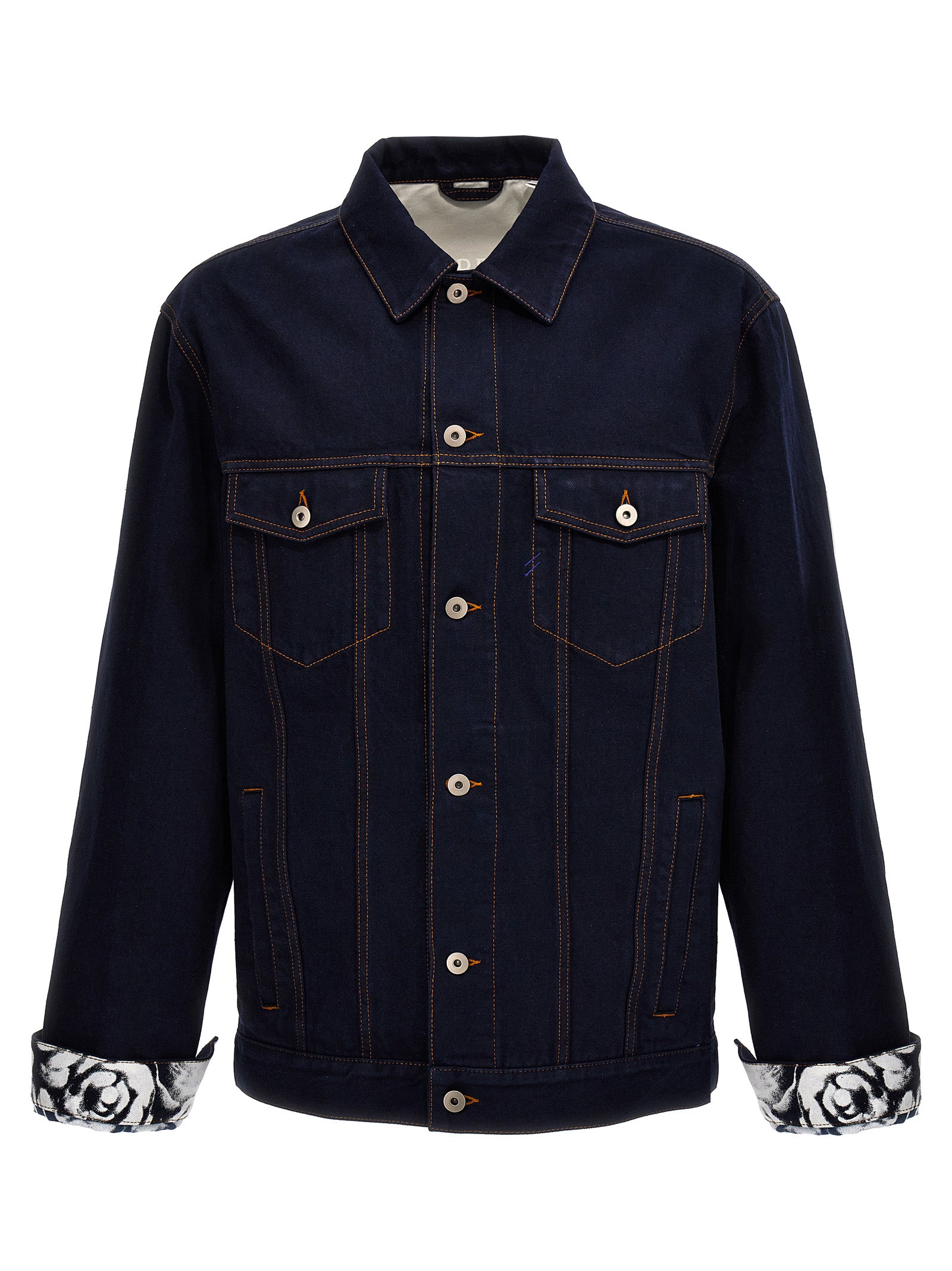 Trucker Jacket by Burberry for men in denim cotton blue, rose & print features a city-ready silhouette, detailed with pockets and a city-ready .