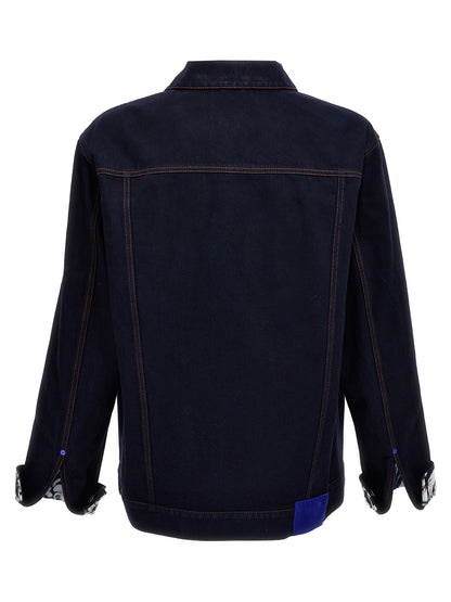 Trucker Jacket by Burberry for men in denim cotton blue, rose & print features a dramatic silhouette, showcasing a sophisticated and distinctive pockets for a dramatic aesthetic.