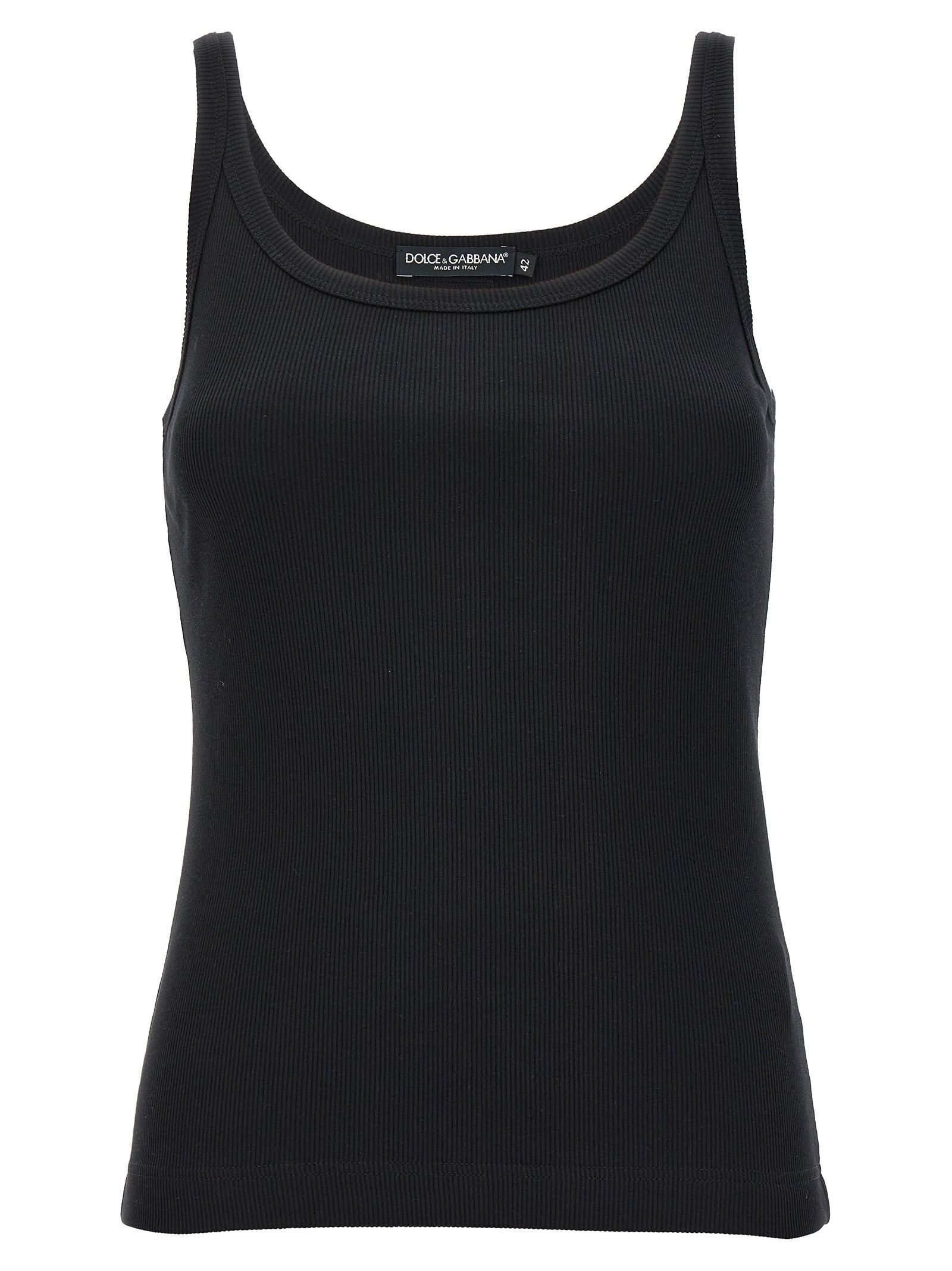 Tank Top by Dolce & Gabbana for women in cotton black showcases a sublime silhouette, with sleeveless and scoop neckline details for a sublime finish.