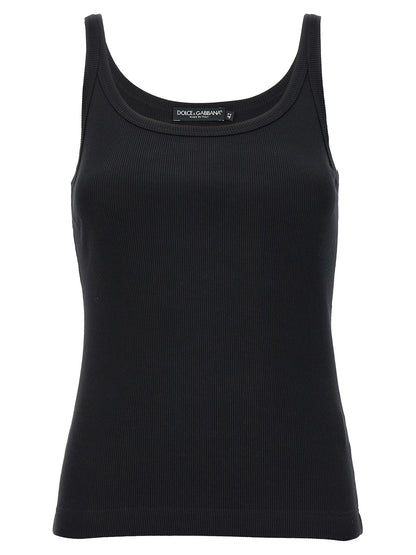 Tank Top by Dolce & Gabbana for women in cotton black showcases a sublime silhouette, with sleeveless and scoop neckline details for a sublime finish.