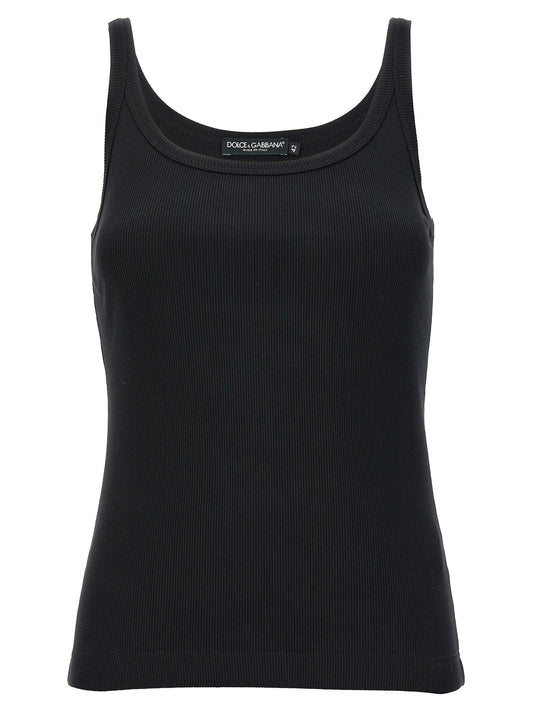 Tank Top by Dolce & Gabbana for women in cotton black showcases a sublime silhouette, with sleeveless and scoop neckline details for a sublime finish.
