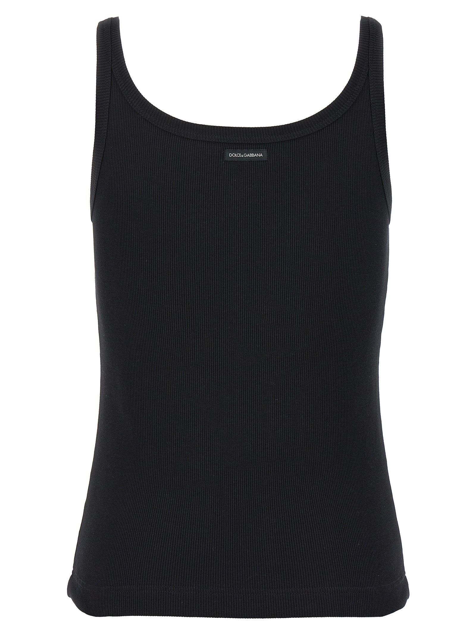 Tank Top by Dolce & Gabbana for women in cotton black showcases a meticulous silhouette, artfully finished with a meticulous scoop neckline and for a sophisticated, meticulous look.