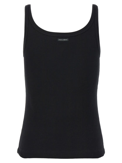 Tank Top by Dolce & Gabbana for women in cotton black showcases a meticulous silhouette, artfully finished with a meticulous scoop neckline and for a sophisticated, meticulous look.