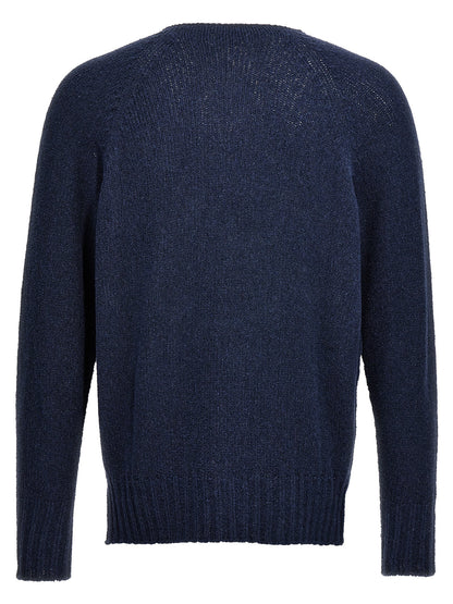 Cardigan by MA'RY'YA for men in polyamide modacrylic & cotton blue presents a textural silhouette, artfully finished with a textural v-neck neckline and for a sophisticated, textural look.