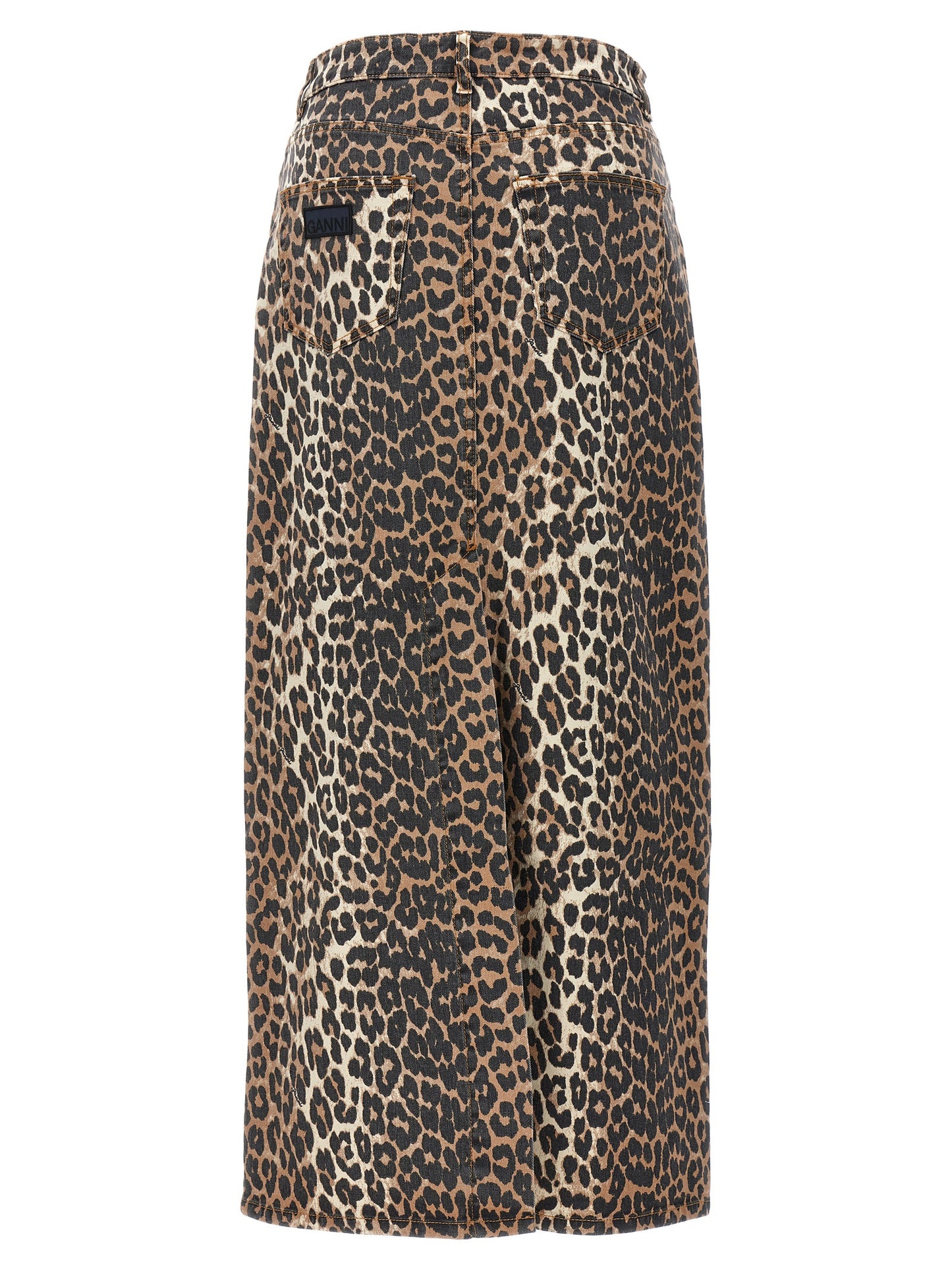 Skirt by Ganni for women in stretch organic cotton denim brown & print features an tailored silhouette, artfully capturing the essence of 9 To 5 Women's Denim Stretch Organic Cotton Skirt in a sophisticated mini.