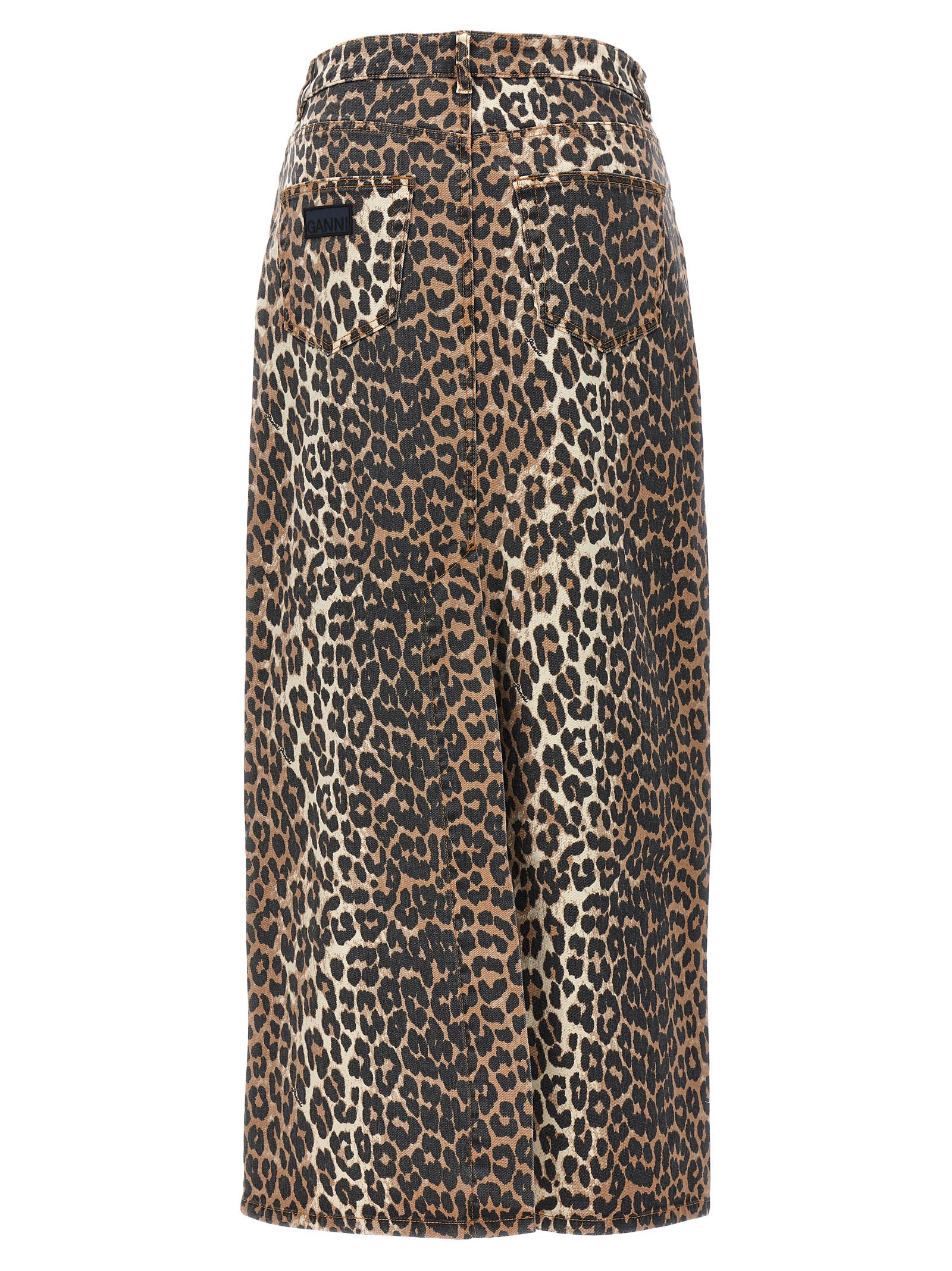 Skirt by Ganni for women in stretch organic cotton denim brown & print features an tailored silhouette, artfully capturing the essence of 9 To 5 Women's Denim Stretch Organic Cotton Skirt in a sophisticated mini.